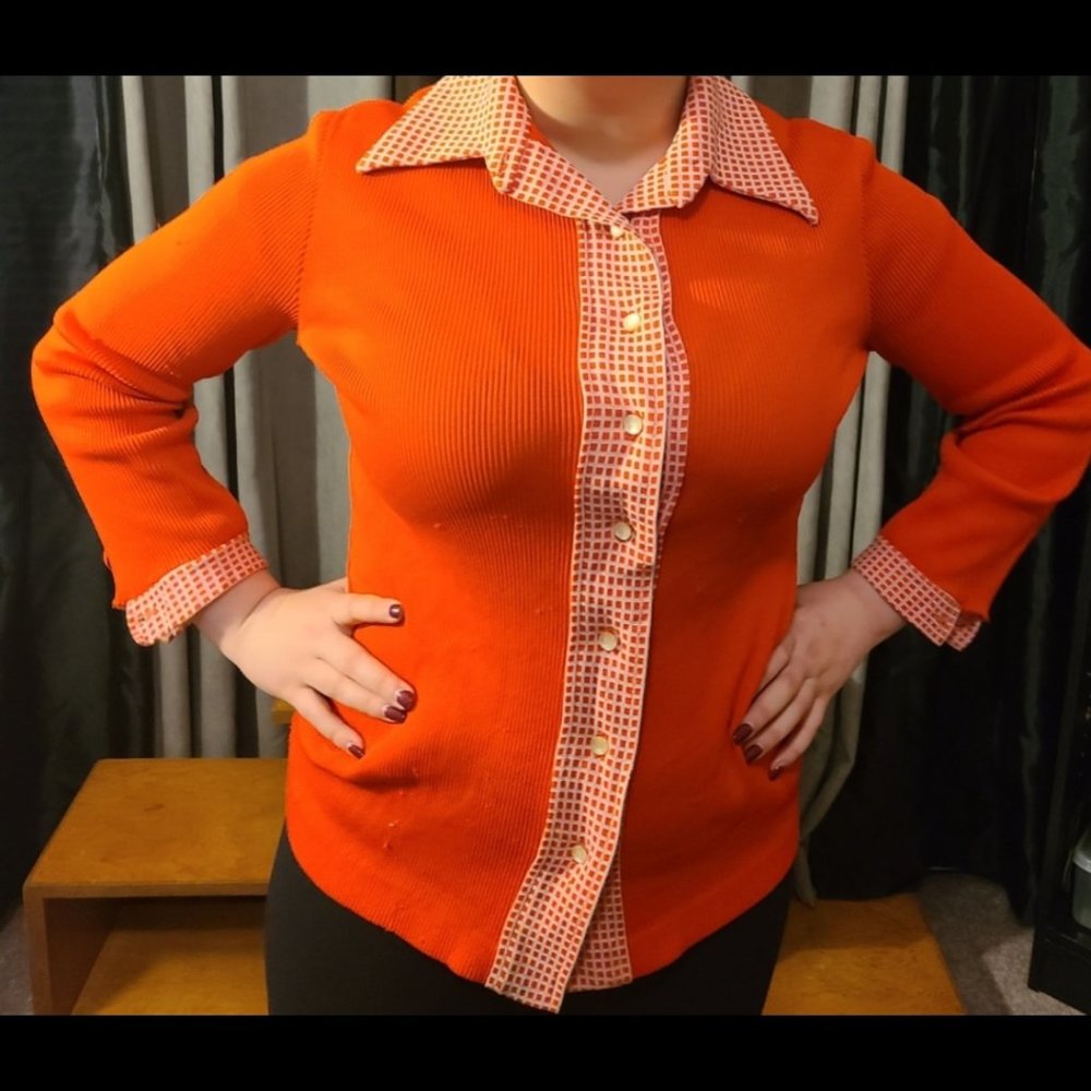 Vintage Orange Ribbed Blouse